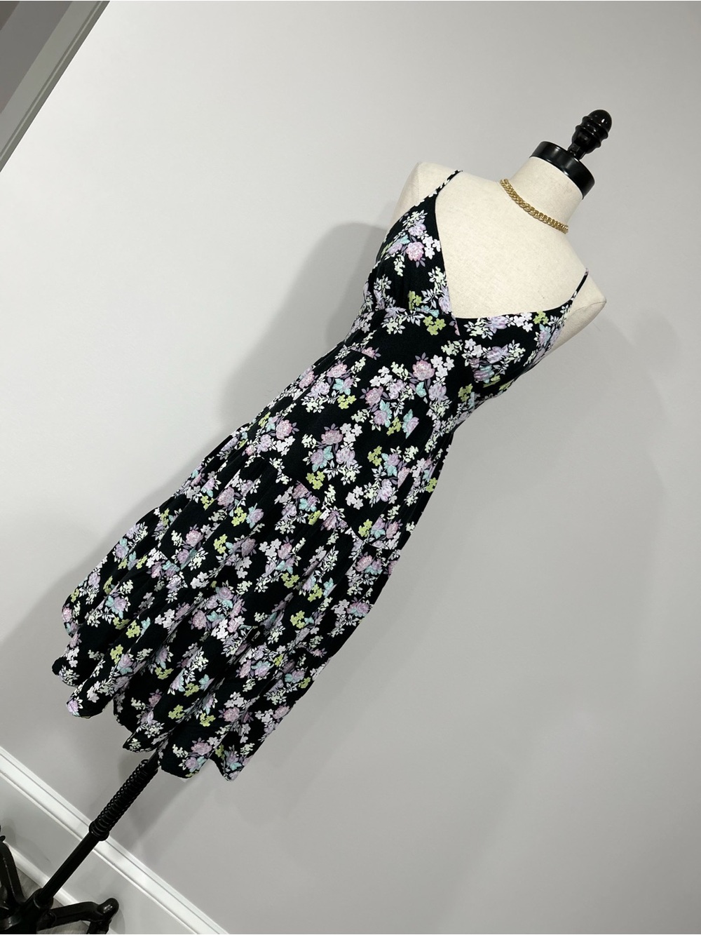 wild fable Black Floral Spaghetti-Strap Midi Dress